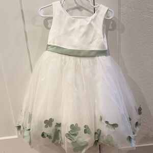 White and Green Floral Flower Girl Dress